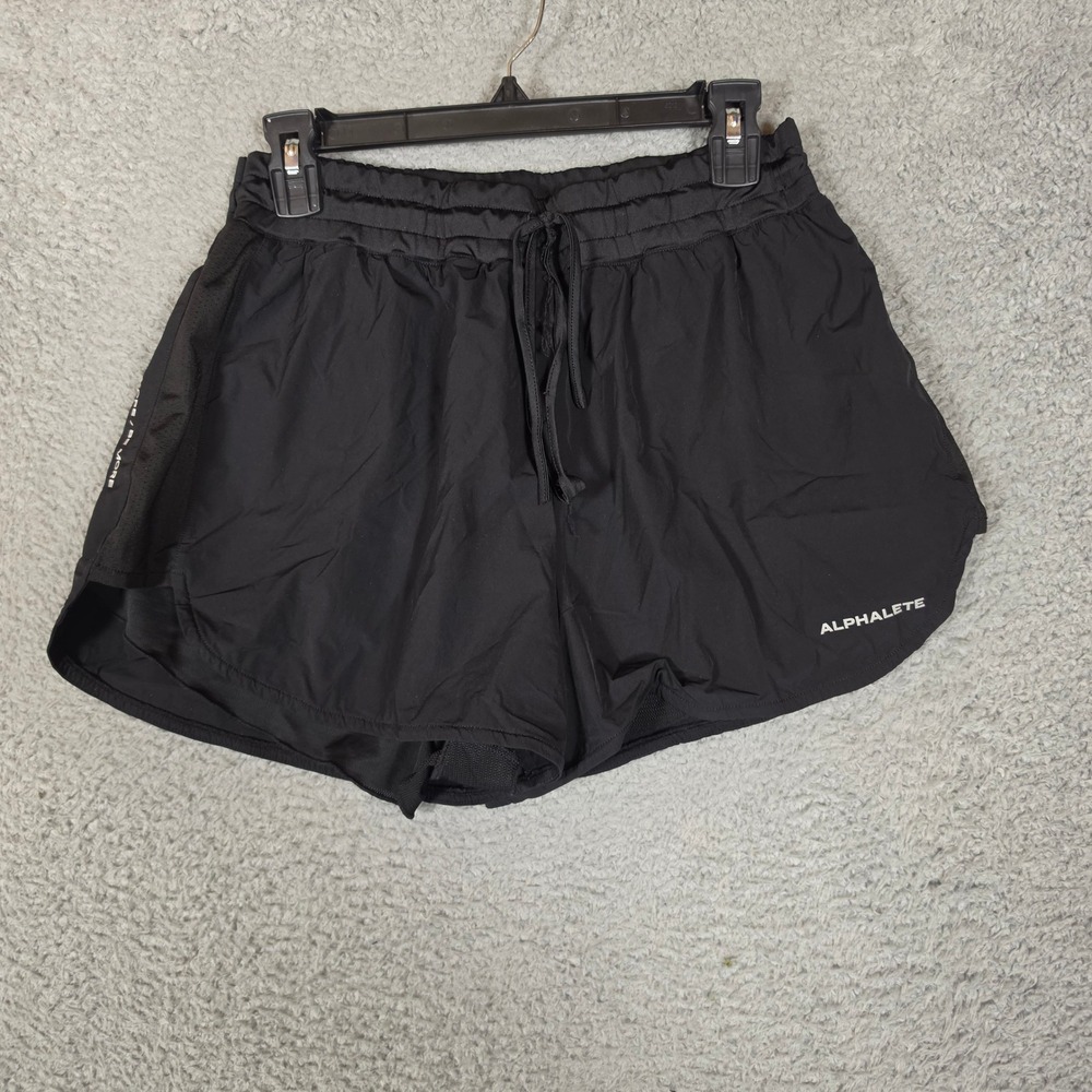 Alphalete Running Shorts Womens Medium Black Excellent Mesh Trim Drawstring
